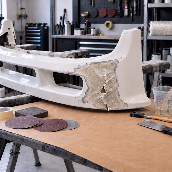 Professionelle Reparatur eines beschädigten GFK-Bauteils