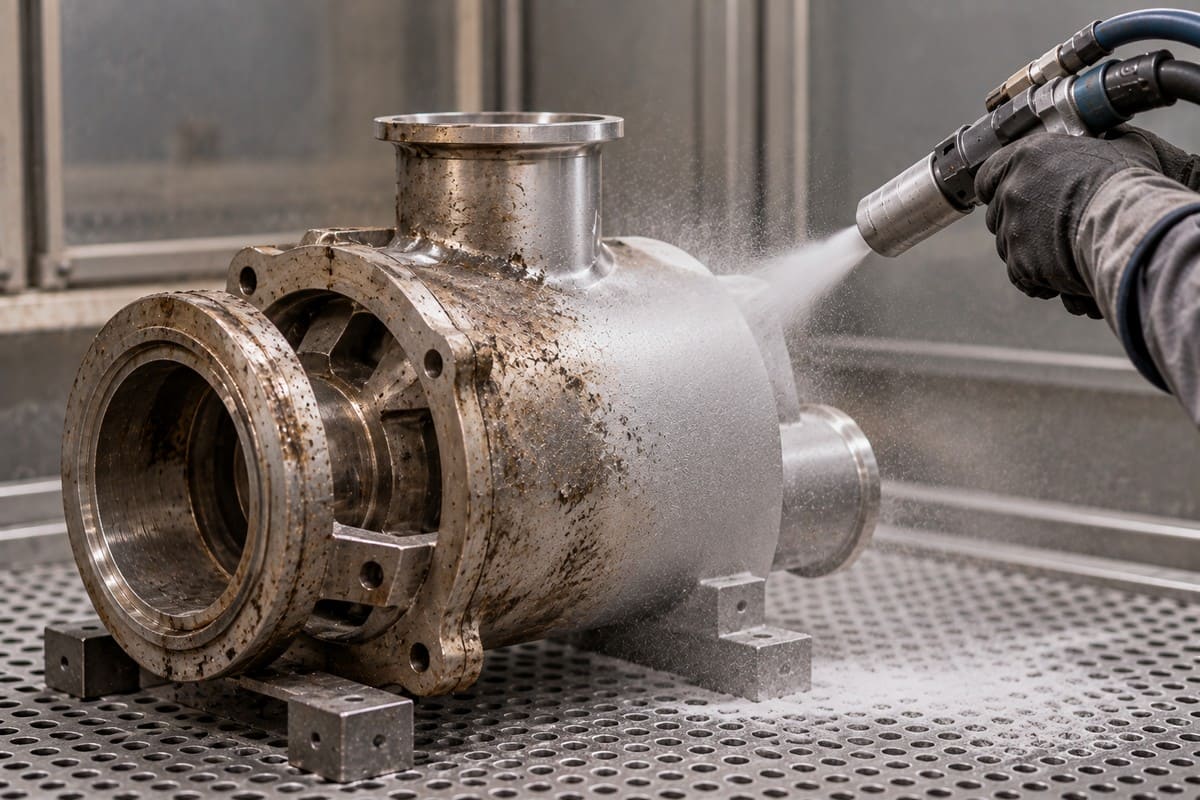 Glasperlenstrahlen zur Bearbeitung einer Metalloberfläche