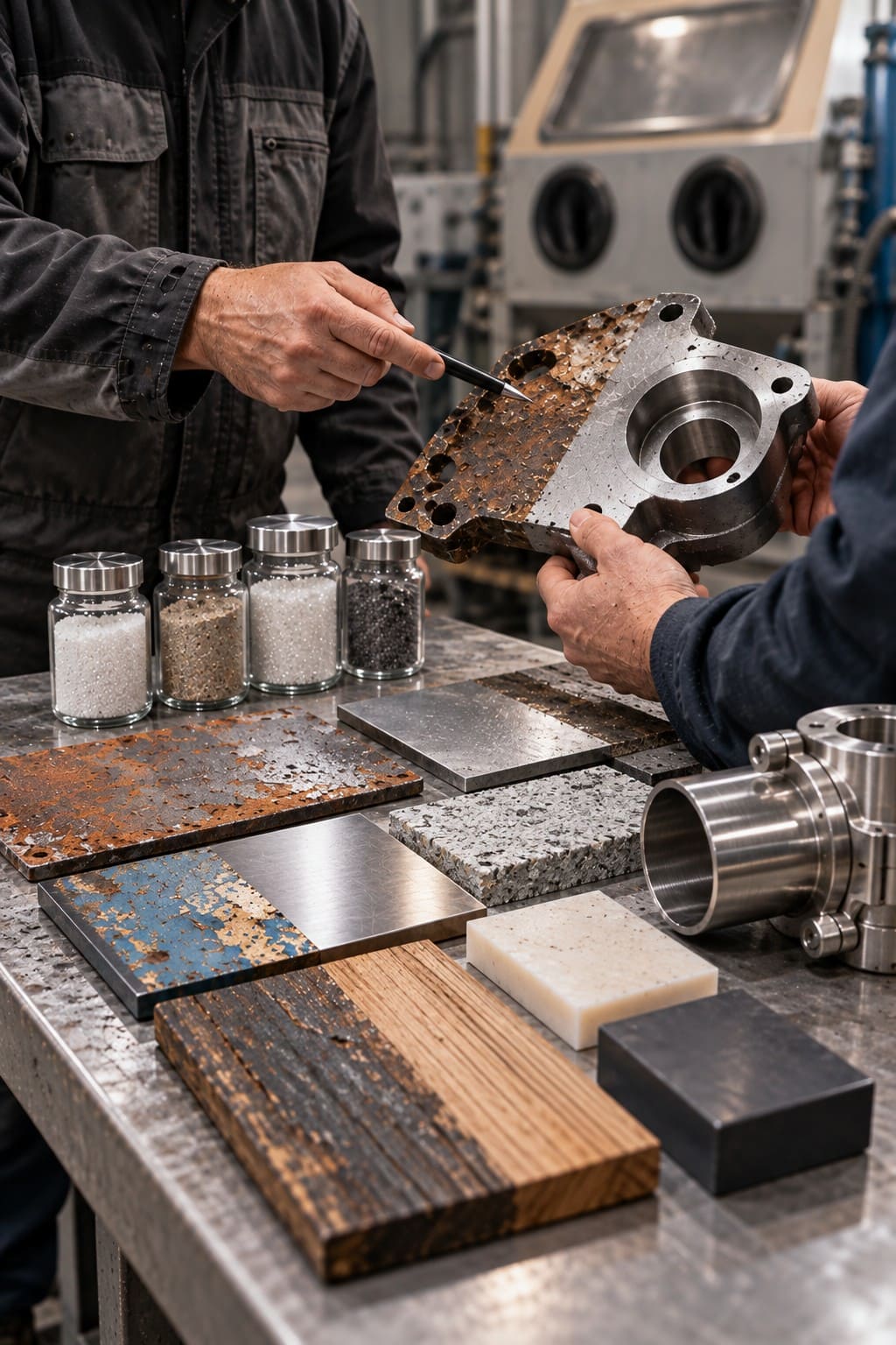Professionelle Strahlbearbeitung einer Metalloberfläche